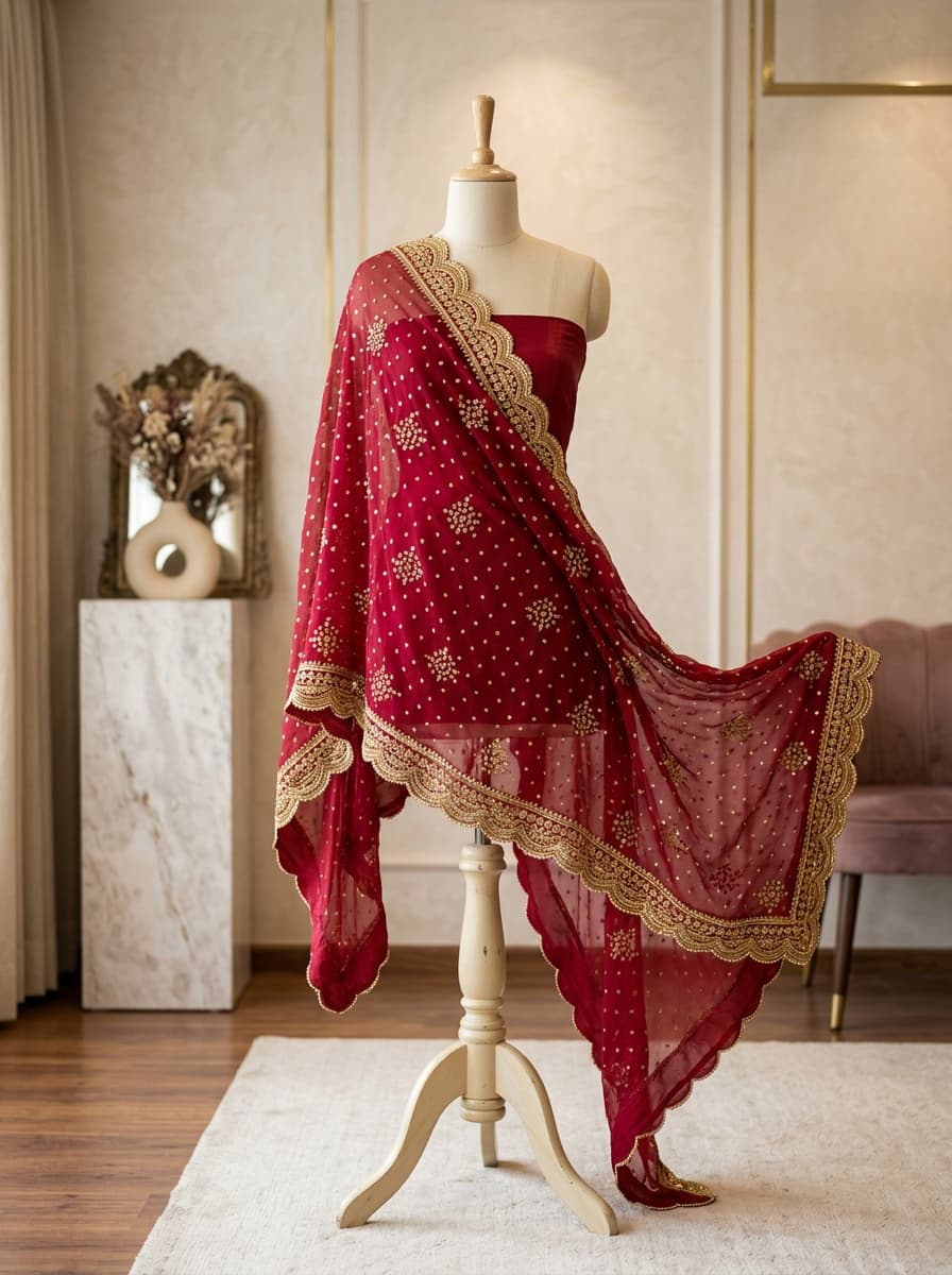 Lal Sitara — Ruby Chiffon Mukaish Dupatta