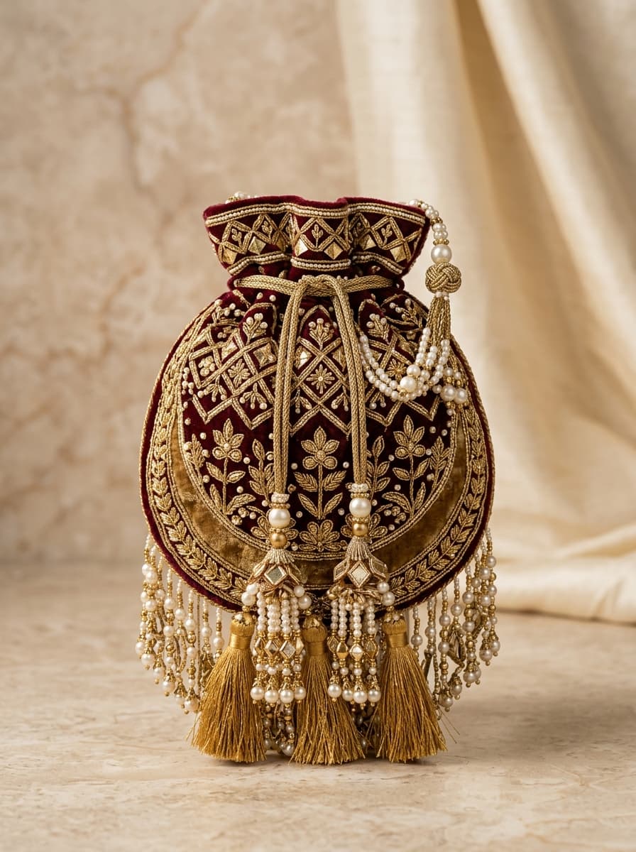 Dilkash — Royal Maroon & Gold Handcrafted Bridal Potli